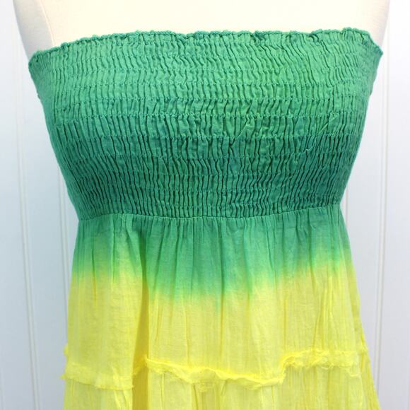 NEW Cute Options Womens S Sundress Smocked Gauzy Reggae Green Yellow Red - Picture 3 of 8